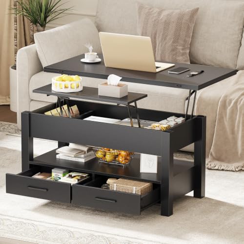 DUMOS 39.4" Convertible Lift Top Coffee Table, 4 in 1 Multifunctional Table - Image 2