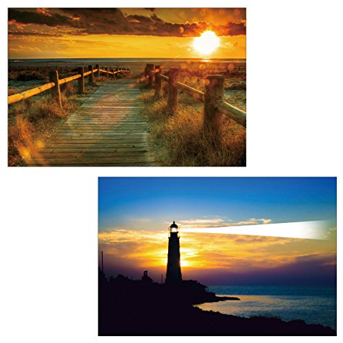 Mendler 2er-Set LED-Bild Leinwandbild Leuchtbild Wandbild 40x60cm, Timer -...