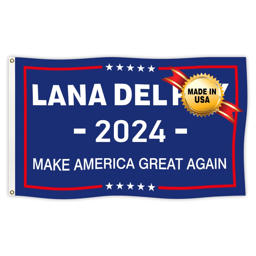 Lana Del Ray Flag Banner — 3x5 Feet Bright Color and UV Fade Proof Polyester Double Stitched Edges with Brass Grommets for Outdoor Flying & Indoor Decor (Blue)