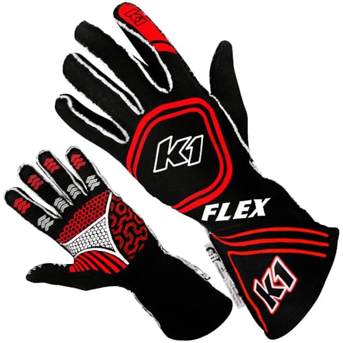 SFI 3.3/5 K1 Flex Adult Nomex Auto Racing Gloves - XL Black, Red