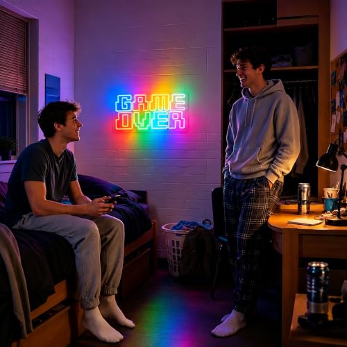 Image of Neon Sign, Game Over Neon Signs for Wall Decor LED Signs Neon Light | Game Over Neon Sign for Teen Boys Room, Bedroom, Man Cave, Gaming Room Decor, Boys Gift, Dimmable, USB Powered