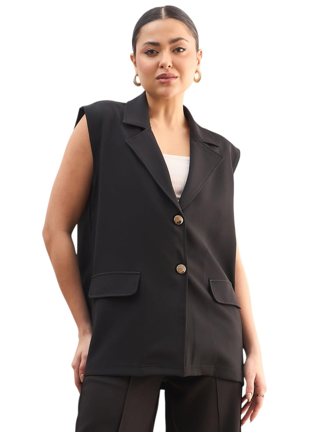 sassafras worklyf Women's Notch Collar Oversize Sleeveless Blazer-picture-36