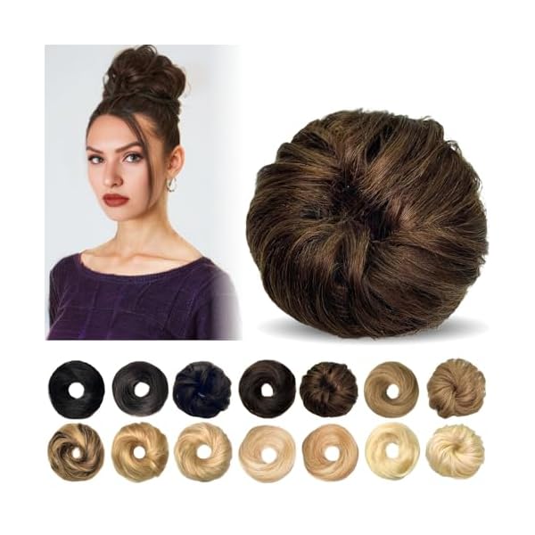 Human Hair Bun Hair Piece, 100% Human Hair Bun Messy Bun Hair Piece, Messy Bun Hair Scrunchie Real Hair Bun Updo Hairpieces Donut Chignon Ponytail Extensions for Women (Curly Chocolate Brown)