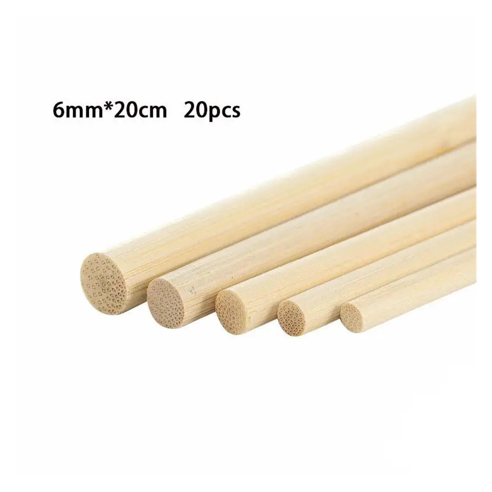 Puste drewniane kołki, Okrągłe drewniane kije bambusowe 4-8 mm, ręcznie robione, 20-30 cm(6mmx20cm 20pcs)