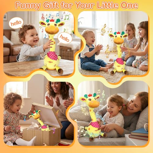 Image of Hunfur Talking Dancing Giraffe Baby Toys, Singing Recording Repeats What You Say with Glowing Light, Funny Gift for Toddlers, Boys Girls Tummy Time Toys