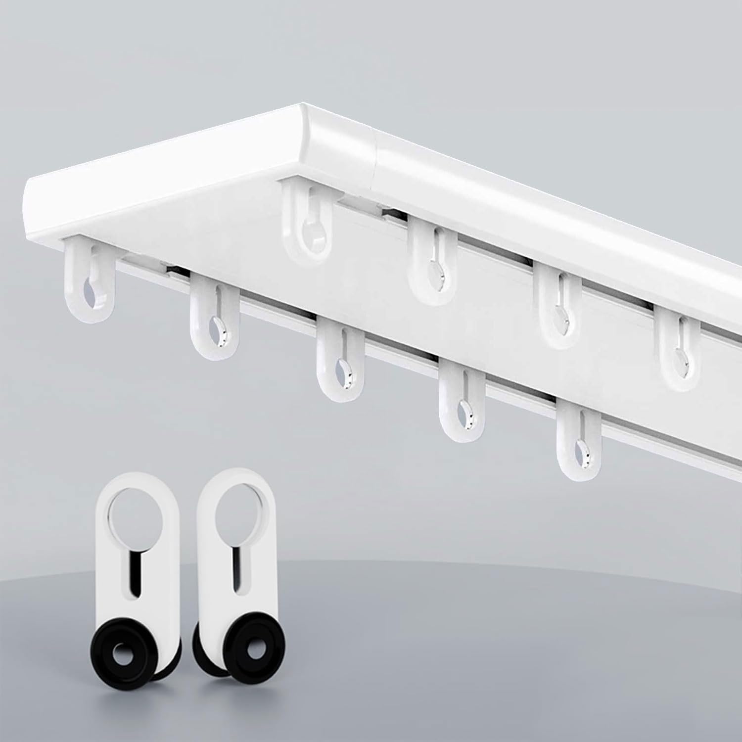 Tringle à rideaux double montée au plafond - 2 voies silencieuse en aluminium - Pour salon, chambre à coucher ou hôpitaux - Facile à installer (gris, 1,5 m)