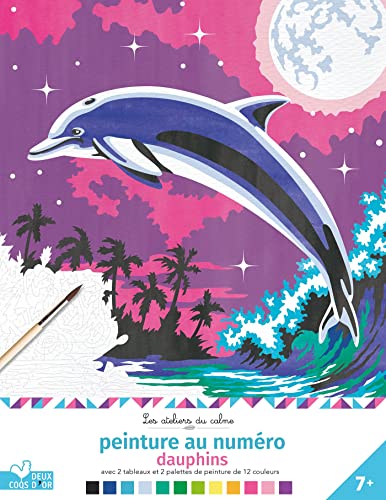 Peinture au numéro - dauphins - cahier avec palette et pinceau