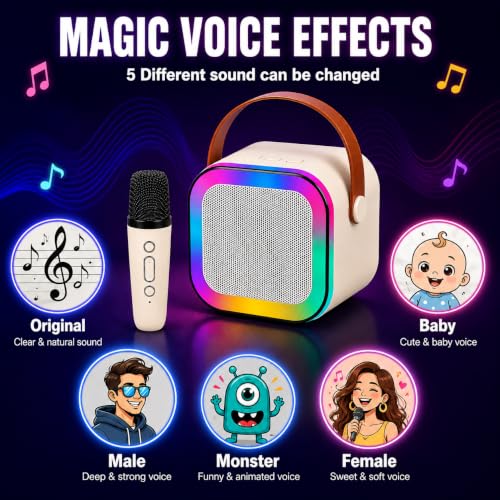 Image of Rechargeable Karaoke Mic with Speaker for Singing | Wireless Mini Portable Bluetooth Speaker with Microphone & LED Lights | Birthday Gift for Kids, Musical Toys for Boys & Girls