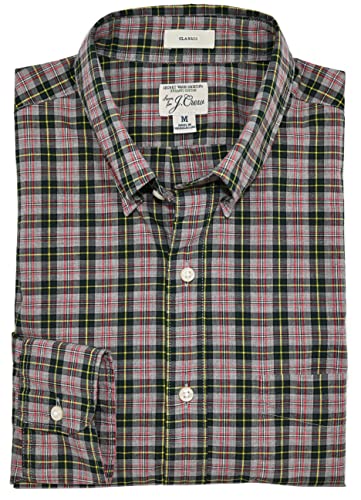 J.Crew Men's Classic Fit Secret Wash Shirt, LT, Grey Multi Plaid