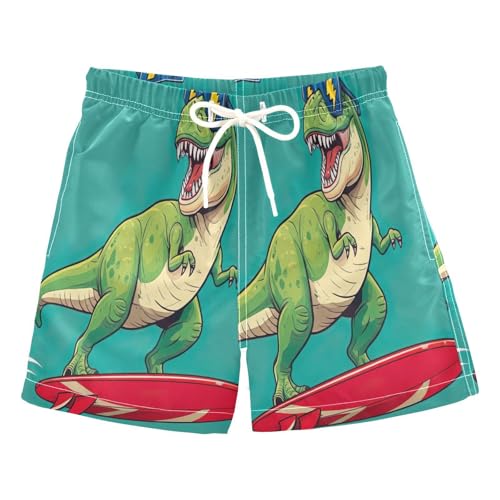RPLIFE Pantalones cortos de natación para niño, antirozaduras, para niños, talla 2 T, verde frío, dinosaurio, verde azulado, Cool Green Rex Dinosaur Teal, 3 años