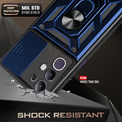 Image of Armor Bumper Back Cover Case for IQOO Z10x / Vivo T4x / Y29 4G / Y31 Pro | Rotating Camera Cover, Ring Holder & Kickstand | Heavy Duty & 360 Degree Protection Back Cover (Blue)