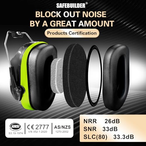 Image of SAFEBUILDER Ear Muffs Noise Reduction SNR 33dB Adjustable Lightweight Safety Earmuffs Sound Proof Noise Cancelling ANSI