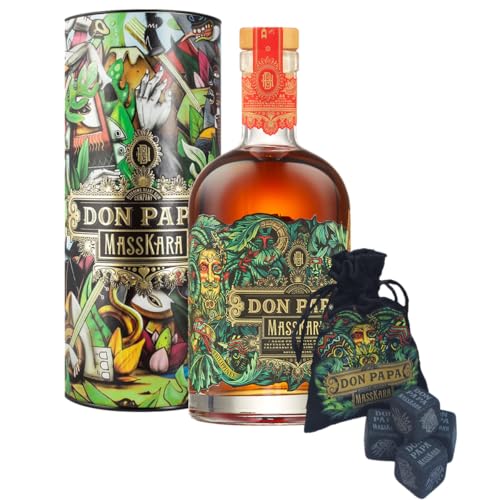 DON PAPA Rhum Masskara Edición Limitada Coleccionista, 70cl, 40% Alcohol, con Estuche Tubo y 4 Piedras para Whisky
