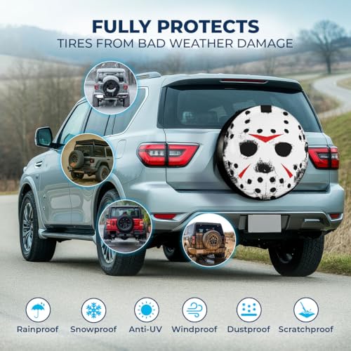 Image of GENANY Masked Horror Father's Day PVC Spare Tire Cover for RV Trailer, Waterproof, Size 17 Fits 31-33 Inch