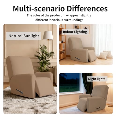 Image of Easy-Going 4 Pieces Microfiber Stretch Recliner Slipcover - Spandex Soft Fitted Sofa Couch Cover, Washable Furniture Protector with Elastic Bottom for Kids, Pet(Recliner, Camel)