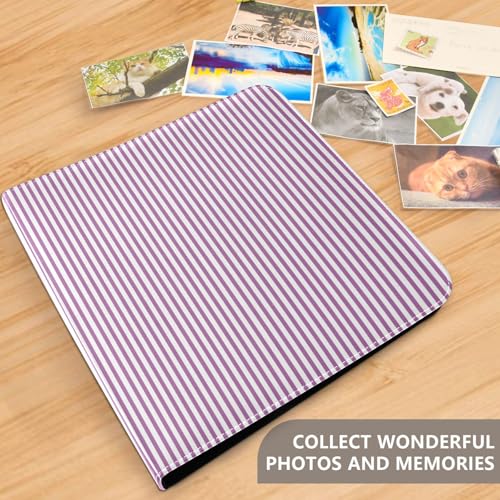 Álbum de fotos autoadhesivo DIY Scrapbook con rayas moradas y blancas, encuadernación de 3 anillos, 40 páginas, tamaño 8x10 para recuerdos miniatura 5