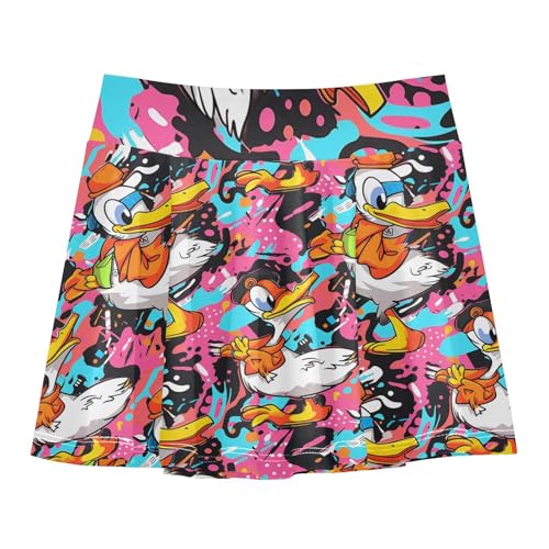 visesunny Girl's Golf Skirt Athletic Colorful Cartoon Hat Duck Tennis Skort Sport Activewear with Double Layer Pockets