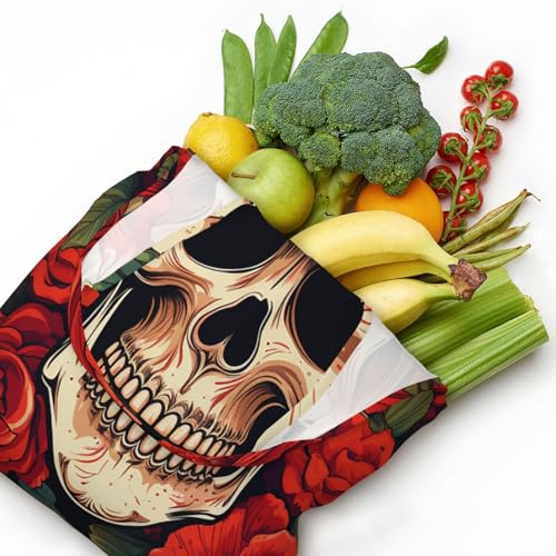 Canvas Tote Bag for Women Shoulder Tote Purse Reusable Grocery Bag Sugar Skull Rose Aesthetic Shopping Bags4