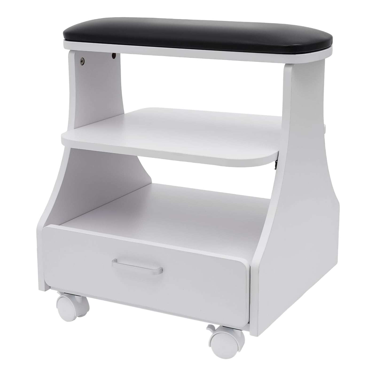 Podnóżek, podnóżek z kółkami, podnóżek, pedicure, wózek do manicure z szufladą, podpórka pod nogi do pielęgnacji paznokci, stojak do salonu piękności, 52 x 41 x 55 cm (czarny)