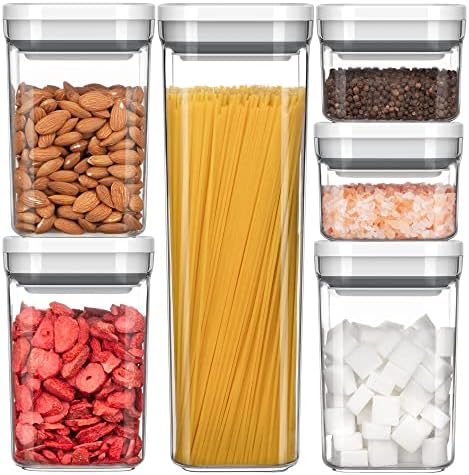 MR.SIGA 6 Piece Airtight Food Storage Container Set, BPA Free Kitchen Pantry Organization Canisters, One-handed Kitchen Storage Containers for Cereal, Spaghetti, Pasta, White
