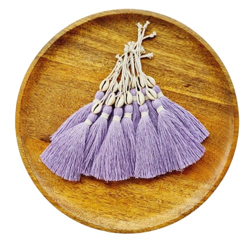 Image of Zippy Flora Handmade Cotton Tassels with Cowrie Shells for DIY & Crafts Project, Pack of 10 (Lavender)