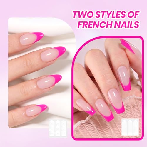 Image of Beetles French Gel Nail Polish Kit, 2 Colors 15ml Nude Pink and Hot Pink Gel Polish Set with French Tip Nail Stickers UV LED Soak Off Color Gel for DIY Pink French Manicure Nail Art