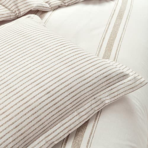 Image of Lush Decor Farmhouse Stripe Reversible Cotton Duvet Cover King Size 3 Piece Set Neutral - Farmhouse Bedding Set King - Striped Duvet Cover