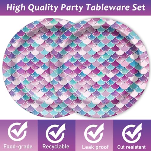 Zoiiwa 41Pcs Mermaid Themed Paper Plates And Napkins Party Decorations Tableware Set Includes 20 Party Plates 20 Napkins And 1 Tablecloth For Girls Kids Mermaid Birthday Party Decor Supplies thumb #3