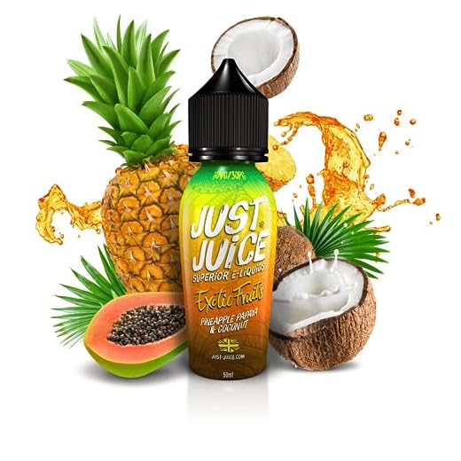 Just Juice Vape Liquid, 50ml 0mg Shortfill Eliquid, 70/30 Vape Juice in 60ml Bottle, Fruity E Liquid, Pineapple, Papaya & Coconut
