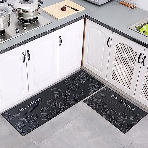 7VSTOHS Juego de 2 Alfombras de Cocina Antideslizantes, Alfombras Modernas Lavables para Pasillo, Comedor y Entrada, 40x60cm + 40x120cm