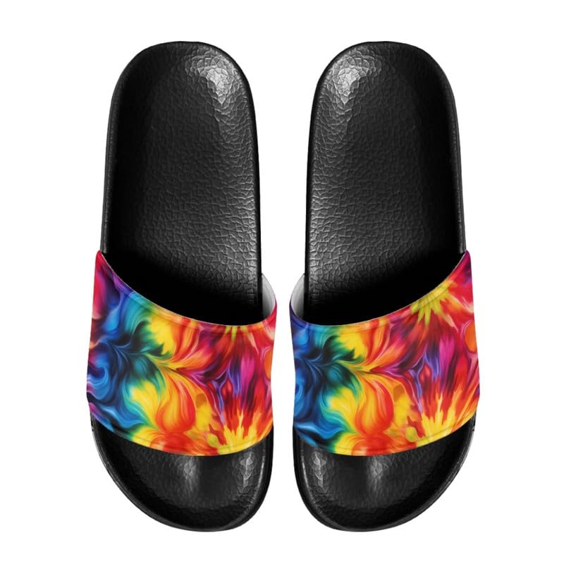 Semioury Tulip Home Slippers for Women Monet Thick Cushioned Sole Shower Bathroom Sandals Tie-Dye Cozy Indoor Outdoor Slipper