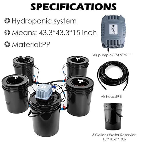 Hydroponics Growing System 5 Gallon DWC Hydroponic Bucket Kit Multi Barrel Hydroponic Machine Drip Irrigation System for Vegetables (4 Bucket + Reservoir Kit) - Image 5
