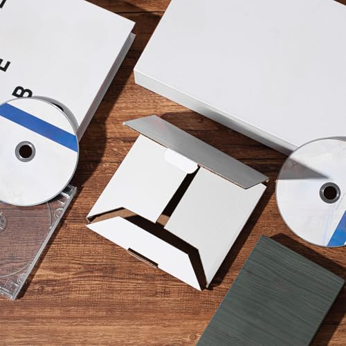 Image of Fuyoooo 5 5 /8 inchl x 5 inchw x 7 /16 inchh Cd Mailer Box Cd Shipping Boxes Corrugated Mailing Bags for Moving, Shipping, Storage, or Small Business Packaging(White,100 Pcs)