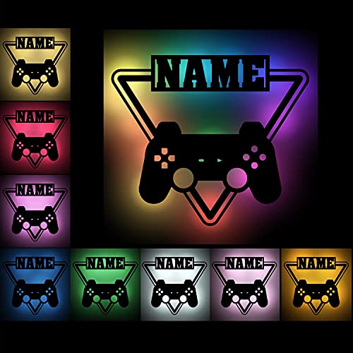 Namofactur Personalisierte Gaming Wanddeko Wand Deko Farbwechsel Lampe Holz Licht Geschenkidee für Gamer Jungs Männer Freund Weihnachten I USB + Fernbedienung