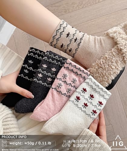 Image of IIG 5 Pairs Women's Vintage Style Thick Wool Warm Winter Crew Socks