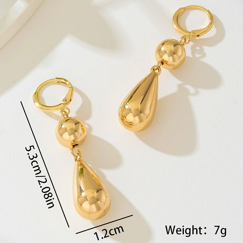 Gold Statement Teardrop Dangle Earrings for Women Trendy Silver Pearl Ball Tear Drop Dangling Long Huggie Hoop Earring Vintage Unique Cool Prom Jewelry - Image 3