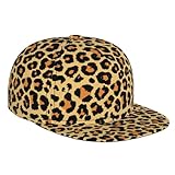 AKMCBSH Leopard Print Baseball Cap, Flat Brim Snapback Hat, Animal Print Pattern, Adjustable, Unisex