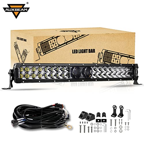Auxbeam 22 Inch Light Bar 180W 22000LM Waterproof Dual Row Spot Flood Combo Off Road Lights Driving Lights LED Work Lights 5D PRO Lens with Wiring Harness for Car SUV UTV ATV Pickup Truck
