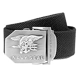 Ayliss® Original Herren Militär Adler Stoffgürtel mit Navy Seal Schnalle Canvas Stoff Biker Gürtel Jeansgürtel Belts 125cm (Schwarz)