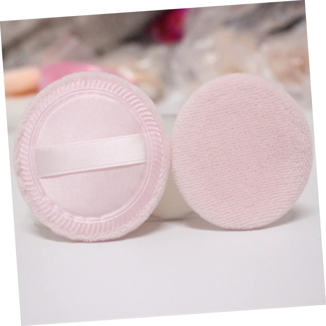 PartyKindom 10 Pack Round Makeup Powder Rayon Handle Soft Cotton Rounds for Sensitive Skin Easy to Carry Use (55x6mm Random Colors)