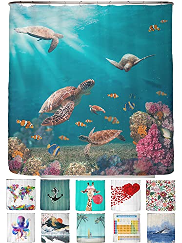 arteneur - Sea turtles - anti-mould shower curtain 180 x 200 cm - recycled with ko-Tex Standard 100 - weighted hem, opaque, waterproof, washable, 12 rings & e-book (English language not guaranteed)
