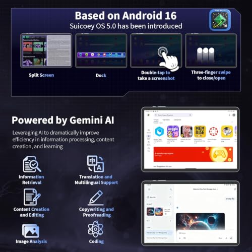 Image of 10 inch Tablet with Keyboard, 2026 Gemini AI, 24GB+256GB+2TB(Black Case) | Android 16 Tablet, Electronics Tablets with 8-Core, 8000mAh, 5G WiFi, GPS, GMS, 2 in 1 Tablet PC with Case /Mouse /Stylus