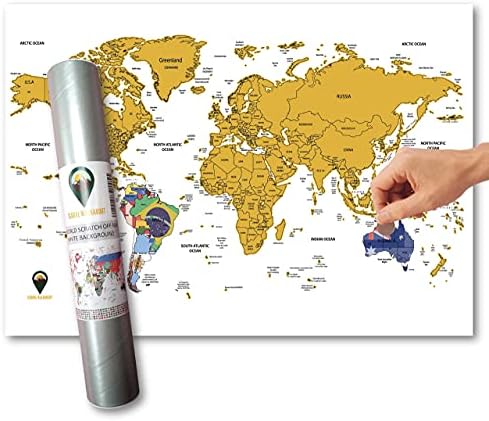 Global Walkabout Scratch Off World Map with Flags background  Deluxe Extra Large XXL World Map Poster  Countries and Facts  Travel Gift (White)