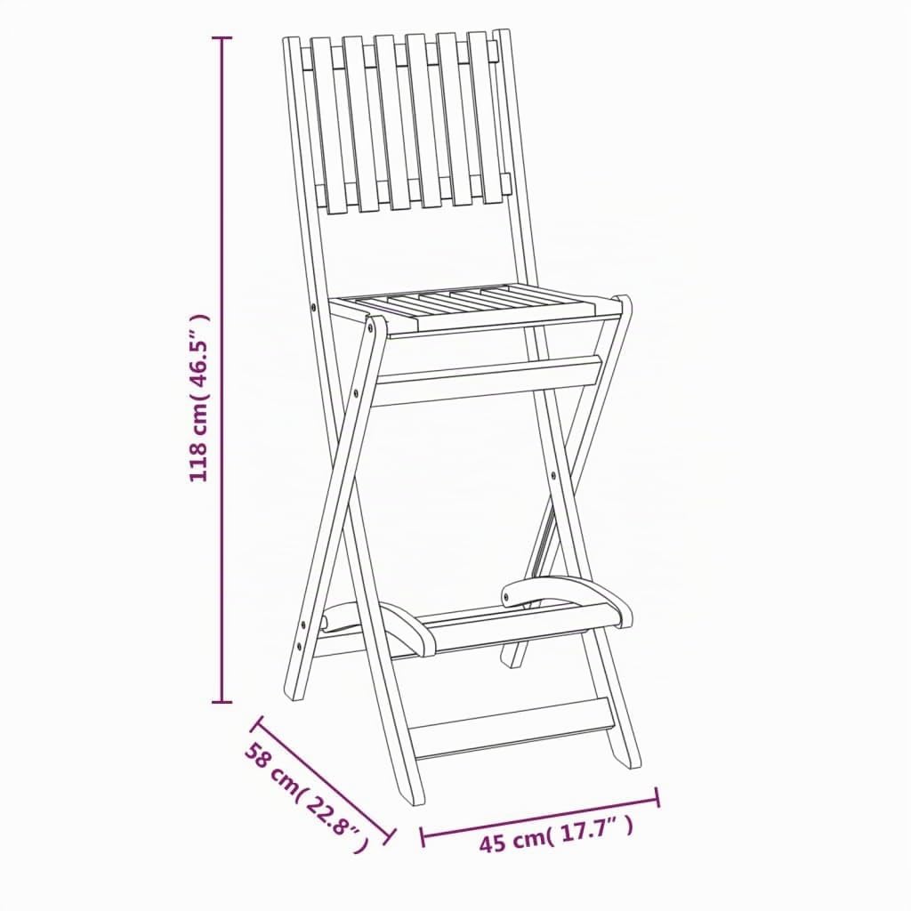 vidaXL Lot de 2 Tabourets de Bar d'Extérieur Pliants, Chaise de Pub, Siège de Bistrot, Meuble de Terrasse Balcon Patio, Bois d'Acacia