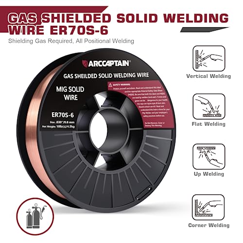 Image of ARCCAPTAIN Mig Welding Wire, 0.030 10Lb Mig Wire ER70S-6 10Lbs Gas Solid Carbon Steel Low Splatter Mig Welding Wire Compatible With Lincoln Miller Forney Harbor Welder 0.08 4.5KG, Pack of 2