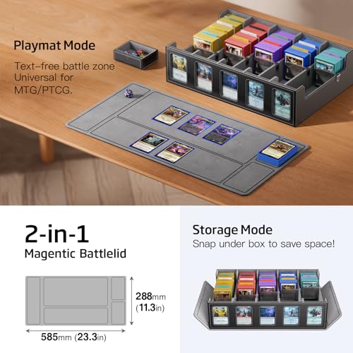 Image of Trading Card Storage Box 5-Row 3900+ Capacity,TCG MTG Card Case with Magnetic Lid & Commander Display,Top Loader Storage for Sports Cards,Includes Dividers Dice Box(Black)