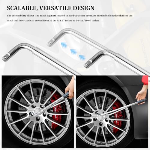 Image of Telescoping Lug Wrench, Tire Wrench, Wheel Nut Remover 1 /2 Drive with 17 /19mm and 21 /23mm Flip Sockets, Carbon Steel Lug Nut Wrenchs Tire Repair Tools for Cars, Vans, Trucks, Caravans