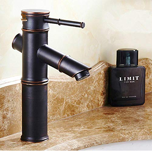 Negro de latón baño grifo del fregadero del recipiente alto bambú agua del grifo retro solo...
