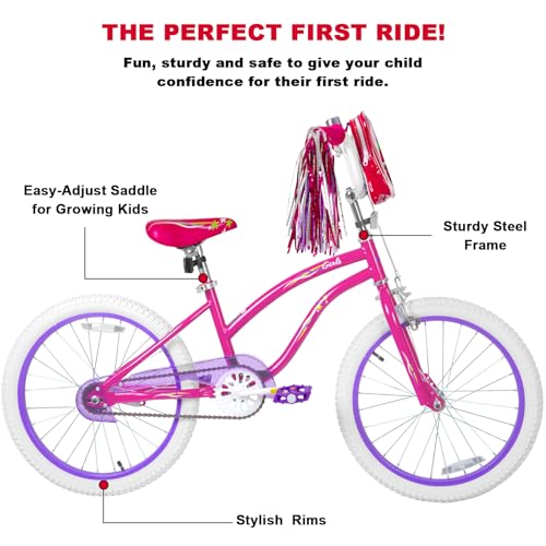 Image of WEIZE Girls Bike for 6-12 Years Old Kids, 20 Inch Kids Bike with Training Wheels, Streamers, Basket and Doll Seat, Children Bicycles with Coaster Brake, Pink