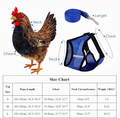 Image of 3 Pack Chicken Harness and Leash Set Adjustable Hen Vest with Matching Belt Breathable Mesh Training Harness Pets Leash for Hens Duck Goose Small Pet-Green&Purple&Blue,S